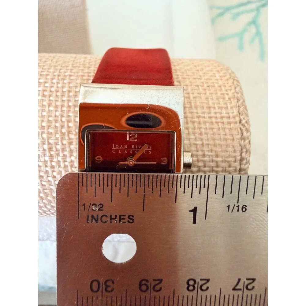 Vintage Joan Rivers Classics Minimalist Red Dial Watch Red Genuine Suede Strap